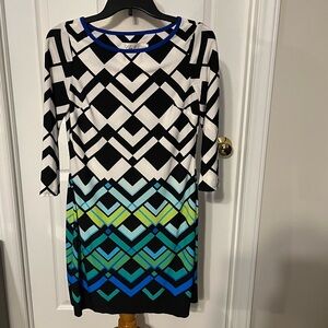 Eliza J Black and White Geometric Long Sleeve Dress
